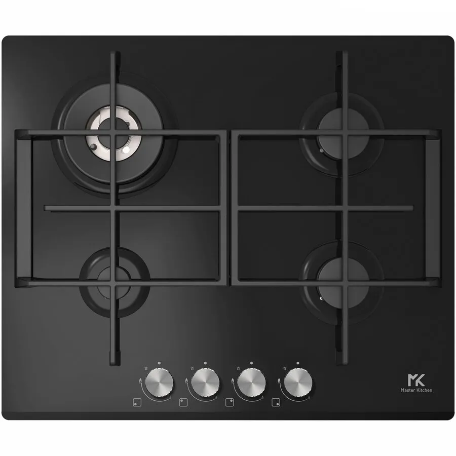 Master&nbsp;Kitchen Plita incorporabila Master Kitchen MKHG 6031ED-TCBK, Gaz, 4 arzatoare, Gratare fonta, Arzator wok, Aprindere electrica integrata, Siguranta arzatoare, 60 cm, Sticla neagra