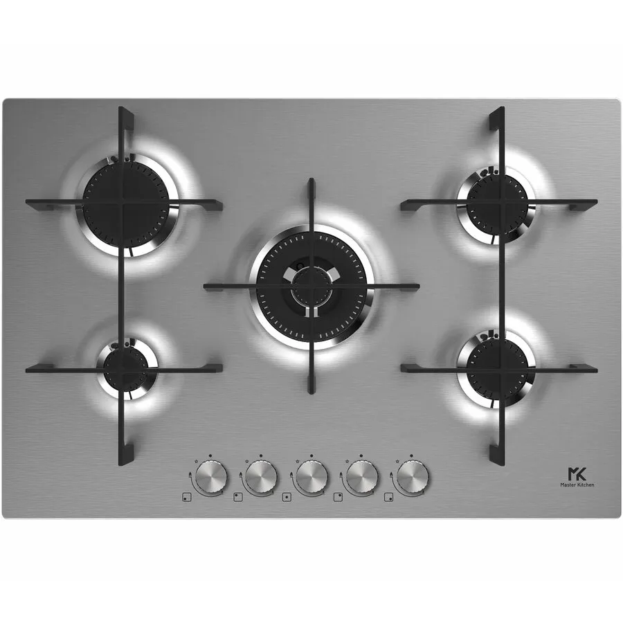 Master&nbsp;Kitchen Plita incorporabila Master Kitchen MKHG 7541EDS-FTCXS, Gaz, 5 arzatoare, Gratare fonta, Arzator coroana tripla, Aprindere electica integrata, Sistem siguranta, 75 cm, Inox