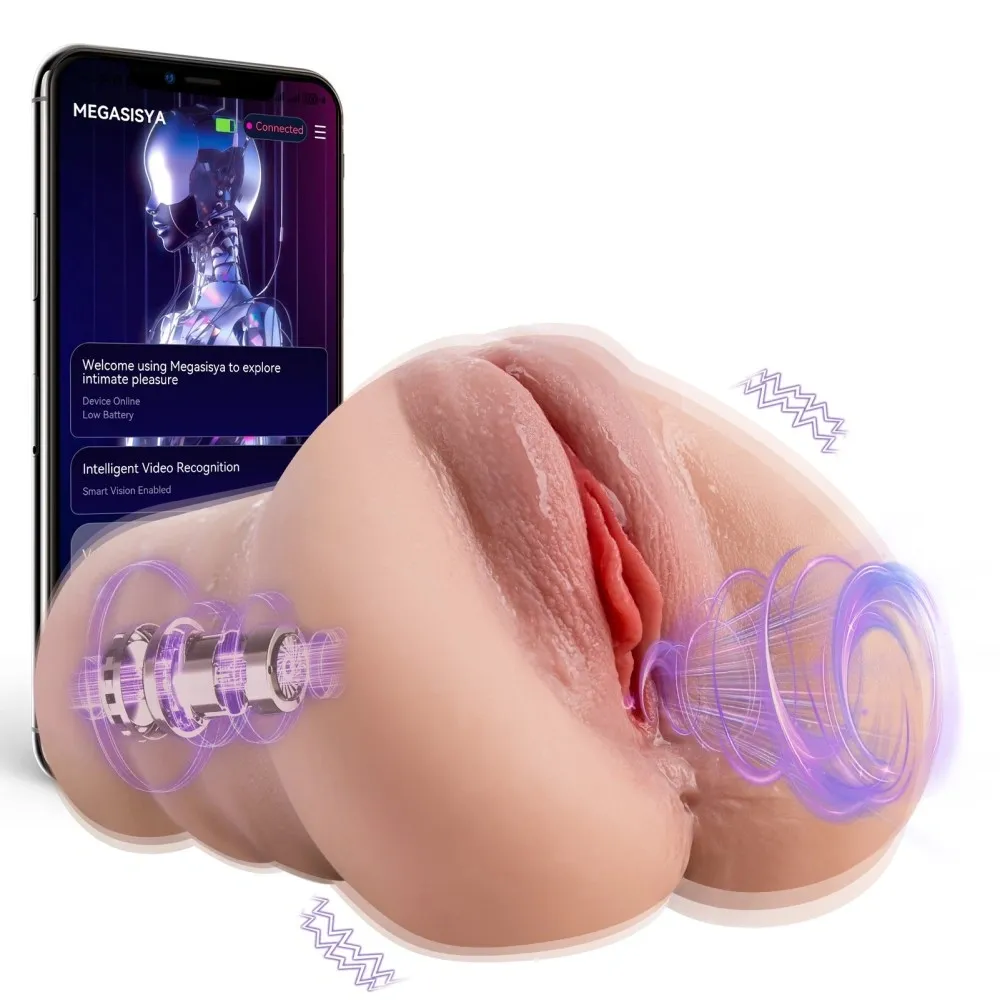 Masturbator Pussy Sora, Control Aplicatie Mobila, 7 Moduri de Vibratii si Impingere, Material Superskin, USB Magnetic, 23 cm