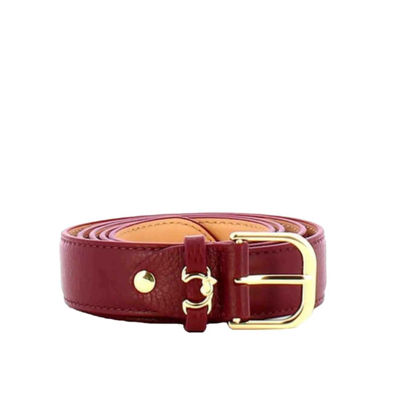 Metal loop grained leather belt cognac m M