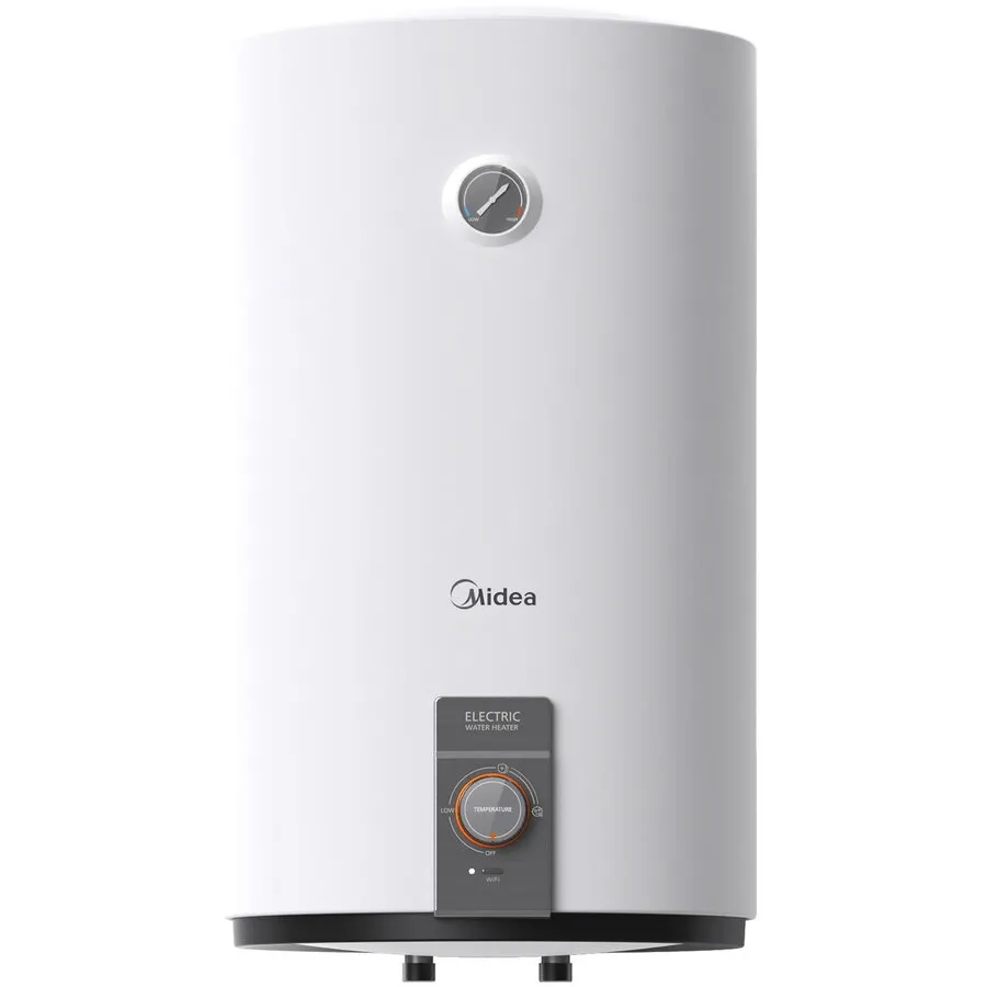 Midea Boiler electric Midea D100-20EFN1, seria Salute, model cilindric, 2000 W volum 100L, control electronic, Supapa de siguranta de reducere a presiunii, protectie supraincalzire, Wifi, Alb