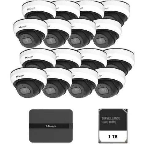MILESIGHT&nbsp;TECHNOLOGY Kit Camera Supraveghere IP Mini Dome MILESIGHT TECHNOLOGY, 2MP Lentila 2.8mm IR 30m + NVR 16 canale