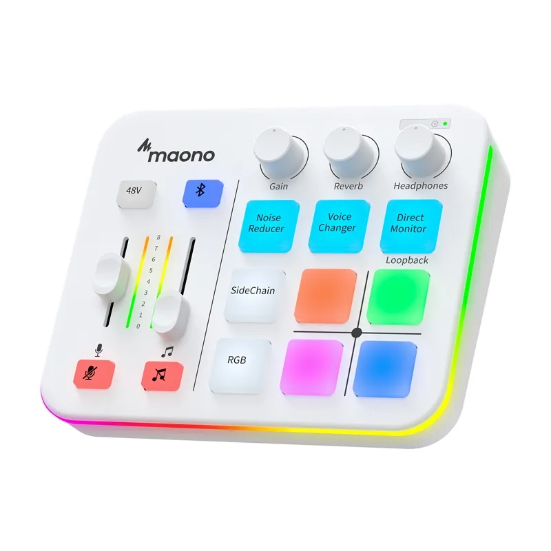 Mixer audio si placa de sunet Maono G1 Neo, RGB, Bluetooth 4.2, XLR, 2 x USB, Jack 3.5 mm, Alb