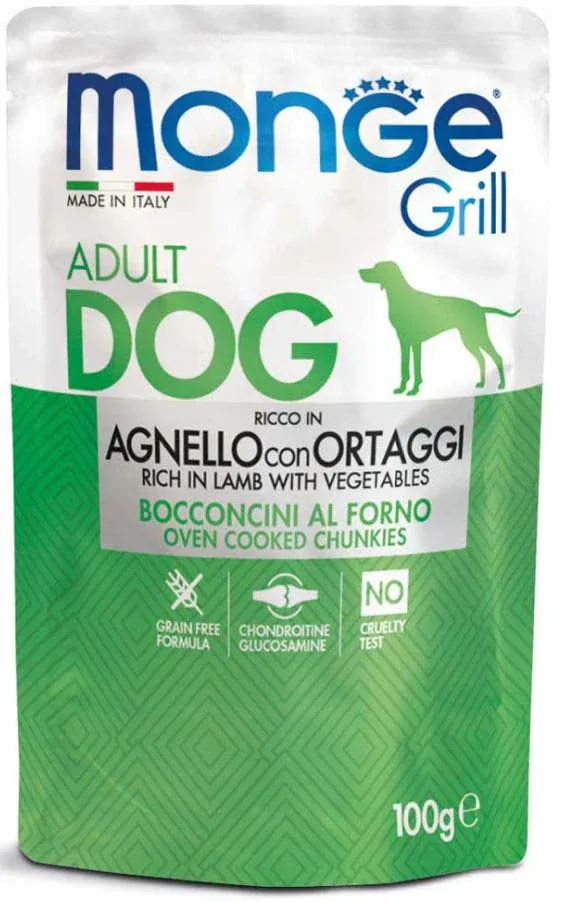 MONGE Grill Plic hrană umedă pentru câini, cu Miel şi Legume 100g