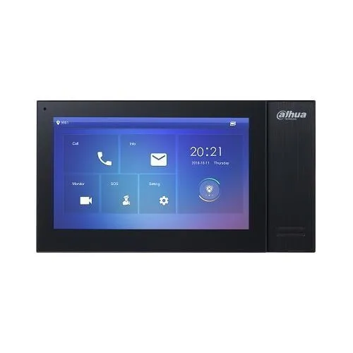 Monitor videointerfon Dahua VTH2421FB-P, IP touch screen 7 inch 1024x600, IPC surveillance, Audio bidirectional, Alarma 6/1, SD 8GB, PoE, negru