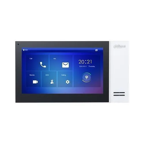 Monitor videointerfon Dahua VTH2421FW-P, IP touch screen 7 inch 1024x600, IPC surveillance, Audio bidirectional, Alarma 6/1, SD 8GB, PoE, alb