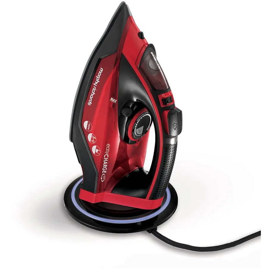 Morphy&nbsp;Richards Fier de calcat, Morphy Richards, EasyCharge, Cordless, 2400W, 30g/min, 1300 g debit abur continuu, capacitate rezervor 350 ml, functionare fara cablu, Rosu/Negru