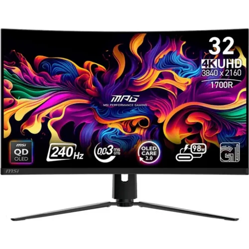 MSI Monitor Gaming QD-OLED, MSI MPG 321CURX, 31.5 inch, 4K UHD, 3840 x 2160 pixeli, 240 Hz, 0.03 ms, Ecran curbat, HDMI, Display Port, Negru