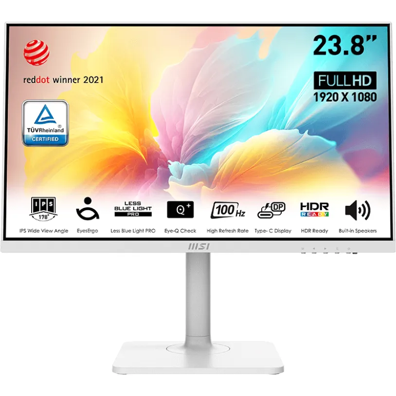 MSI Monitor MSI Modern MD2412PW, IPS, 23.8 inch, Full HD, 1920 x 1080, HDMI, Boxe, Pivot, 100 Hz, 1ms (MPRT) / 4ms (GTG), Alb
