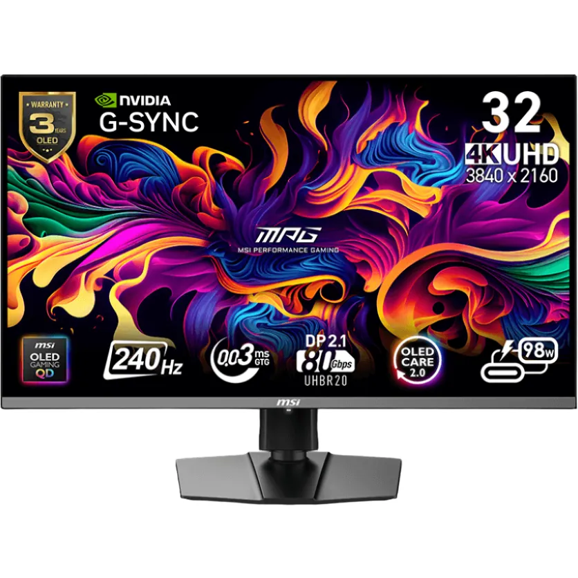 MSI Monitor MSI MPG 322URX QD-OLED, 31.5 inch, UHD, 3840 x 2160, HDMI, DisplayPort, 240 Hz, 0.03 ms, Negru