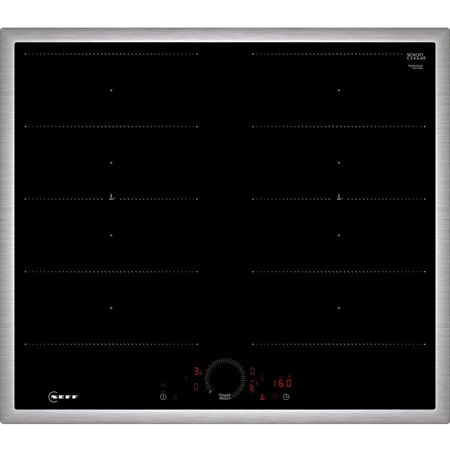 NEFF Plita independenta, incorporabila, Neff T66SHX4L0 N 70, vitroceramica, 60 cm, 4 zone gatit , Negru-Otel inoxidabil