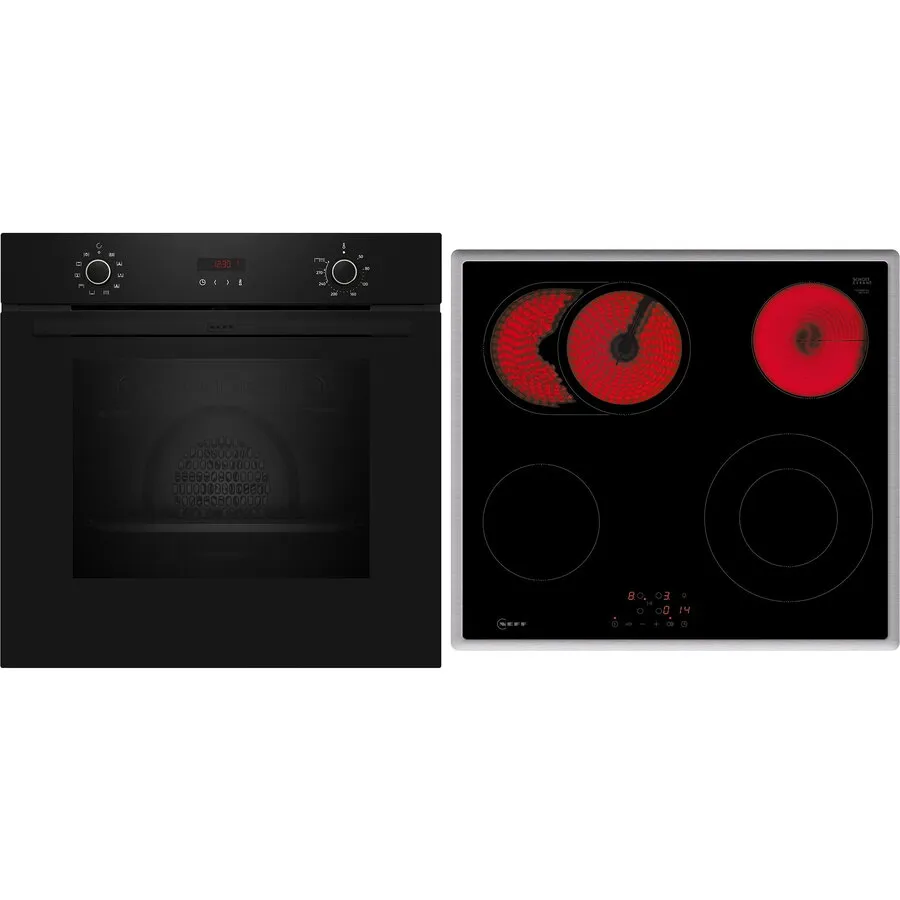 NEFF Set cuptor Neff, incorporat, B2CCG6AK3 N30 + T16SBN1L0 N50, cuptor, plita electrica, BX46PB0, 71 l, Negru