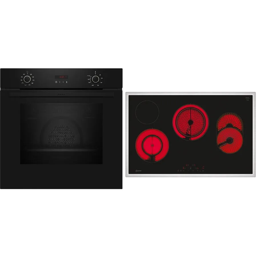 NEFF Setul de cuptor Neff BX48PB0, Cuptor electric Neff B2CCG6AK3 N30 (71 L, 60×60 cm) + Plita electrica vitroceramica T18SDH9L0 N70 (4 zone gatit), Negru