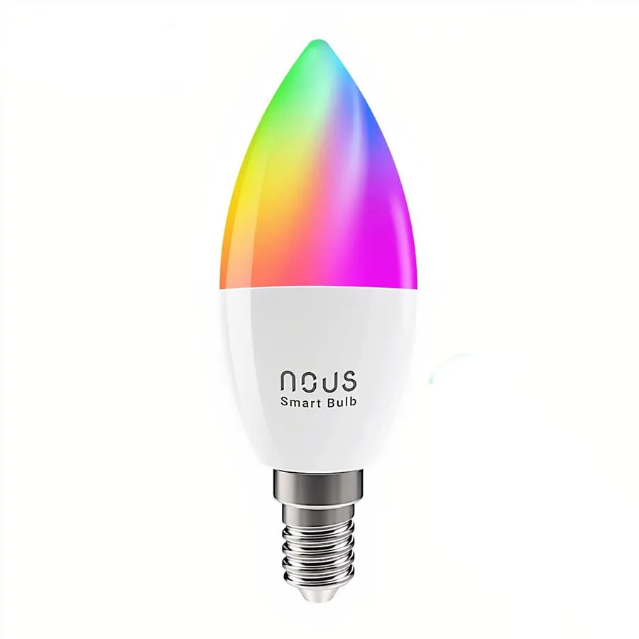 Nous Bec LED RGB inteligent Nous P4, Wi-Fi, E14, 4.5W, 380 lm, lumina alba si colorata, control vocal, compatibil Google Assistant, amazon alexa , clasa energetica F