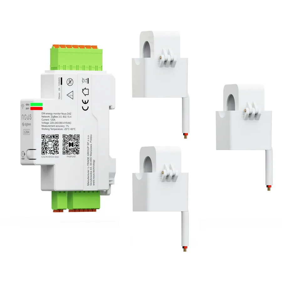 Nous Contor electric inteligent NOUS D4Z ZigBee 3.0, monitor consum in timp real, montare pe sina DIN, 120A, IP20