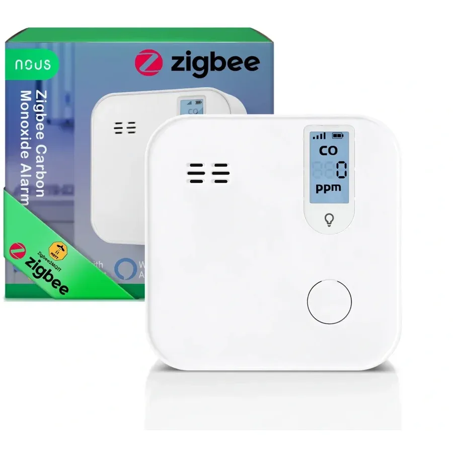Nous Detector Smart Monoxid de Carbon Nous E12 Zigbee, Senzor Electrochimic, Alarma , 85 dB, Monitorizare CO (ppm), Zigbee 3.0, Montaj pe perete, Alb