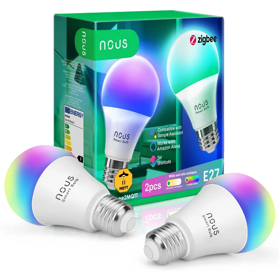 Nous Set 2 becuri LED RGB Smart NOUS P3Z ZigBee, E27, Control din aplicatie