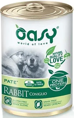 OASY ONE Conservă monoprot. pentru câini, Ad. Medium/Large, Pate cu Iepure 400g