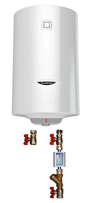 Pachet Boiler termoelectric Ariston PRO1 R 100 VTD 1.8K, 1800W, serpentina pe partea dreapta, supapa siguranta si kit de montaj inclus
