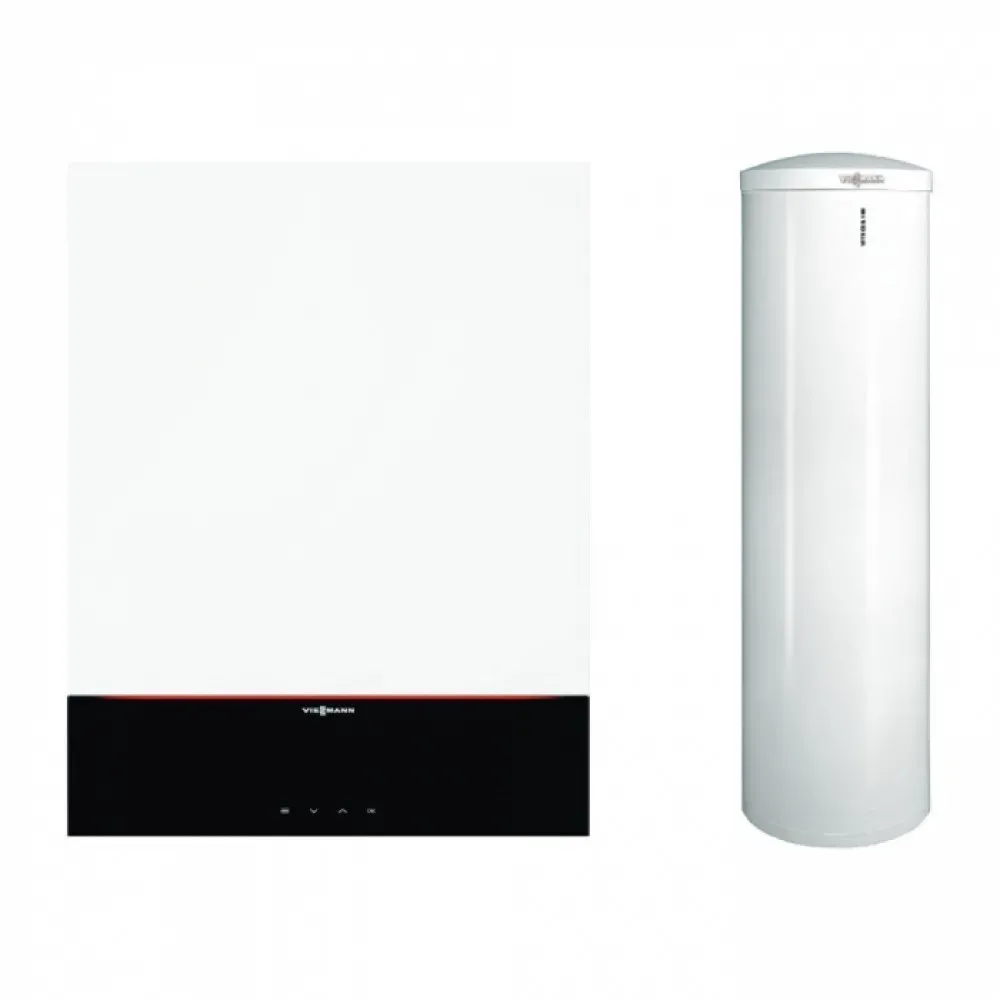 Pachet centrala termica cu afisaj digital 3.5"" Viessmann Vitodens 200-W 25 kW cu boiler monovalent Vitocell 200 litri, kit de evacuare inclus