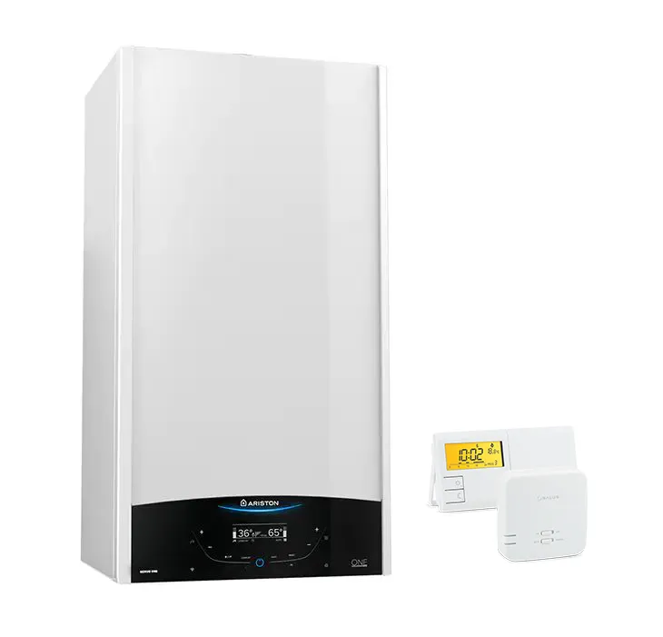 Pachet economic centrala termica in condensare Ariston Genus One+ 24 EU 24 kW, kit evacuare gaze arse Ariston si Termostat Radio Comanda Salus 091FLRFV2 incluse
