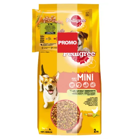 Pachet Pedigree Adult, hrana uscata pentru caini, Pui, 2 kg + Pedigree adult, hrana umeda pentru caini, Pui & Porc