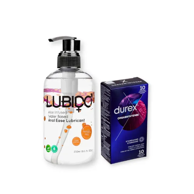 Pachet pentru cupluri: Lubrifiant anal pe bază de apă LUBIDO, 250 ml + Prezervative DUREX Intense, 10 buc