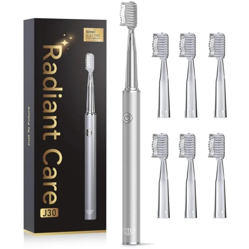 Periuta de Dinti Electrica JTF J30, Argintie, Inclus 6 Capete Rezerva, Cablu Reincarcare