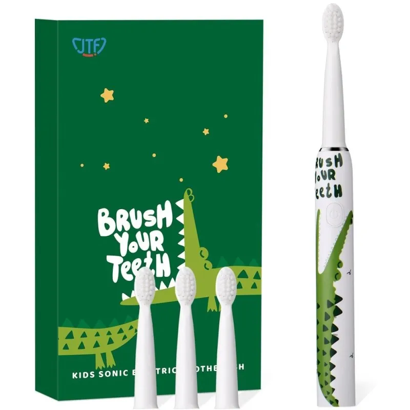 Periuta Dinti Electrica Copii, JTF Sonic,Verde, J20C, 4 Capete Periuta, Cablu Incarcare