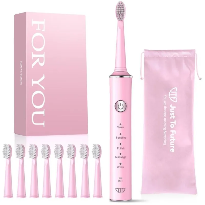 Periuta Dinti Electrica, JTF Sonic, J40, Roz, 8 Capete Periuta, Cablu Incarcare, Suport Periuta
