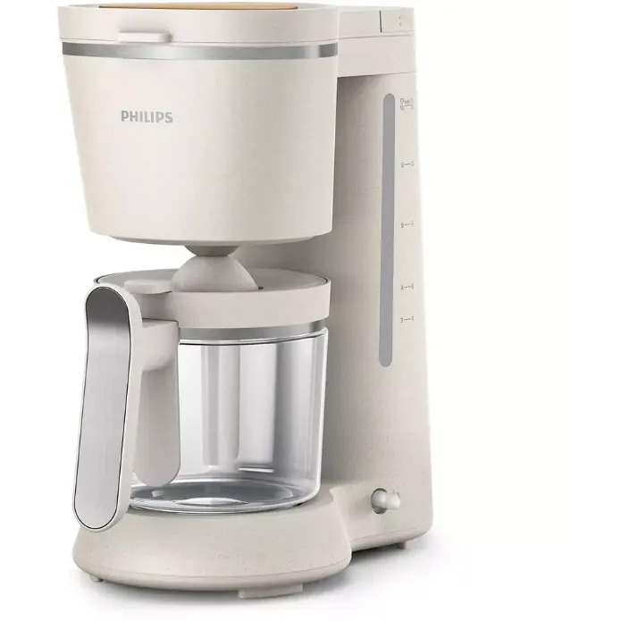 Philips Cafetiera Philips HD5120/00 Conscious Collection, Corp plastic reciclat pe baza bio, Aroma Twister, 1.2 L, Timp preparare vas plin 10 min, Oprire automata, Opritor de picurare, Capac detasabil si vas de sticla, Indicator de nivel al apei, Alb mat