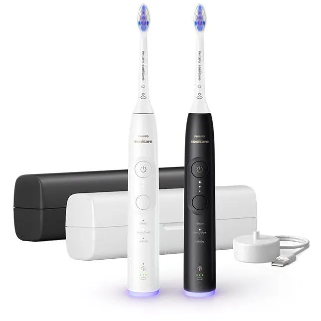 Philips Set Periute de dinti electrice Philips Seria 6500 HX7419/01, 3 viteze, 3 moduri periaj, 62.000 miscari/minut, Autonomie 504 ore, Huse de calatorie, Alb/Negru