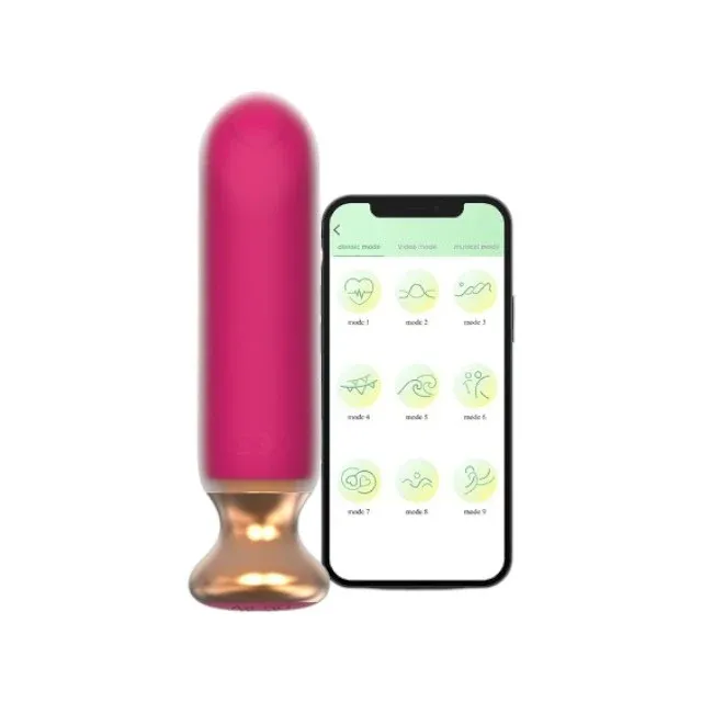 Plug anal vibrator CNT GUARD OFF Sweet Bomb Bevel, control prin aplicație, 9 funcții de vibrație, 12 cm, roz cu auriu