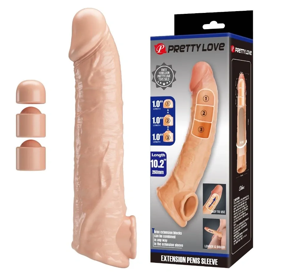 Prelungitor Penis +7.5 cm cu 3 Accesorii Detasabile, TPE, Natural
