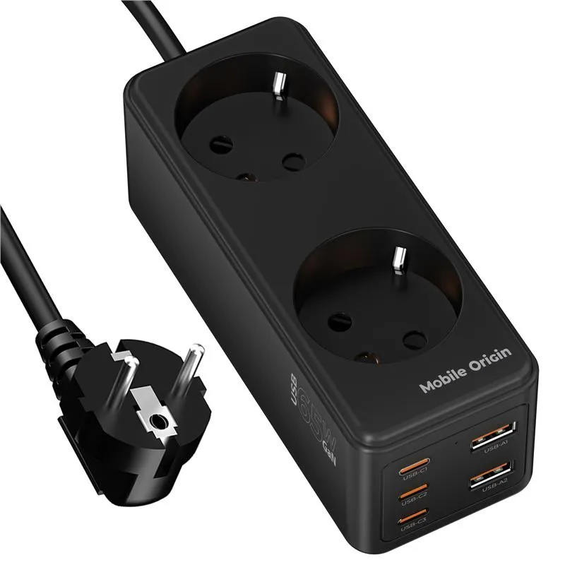 Prelungitor pentru interior MultiHub Mobile Origin PW19, 2 prize, 3250W, 3x USB-C 65W, 2x USB-A 65W, Lungime cablu 1.5m, Negru