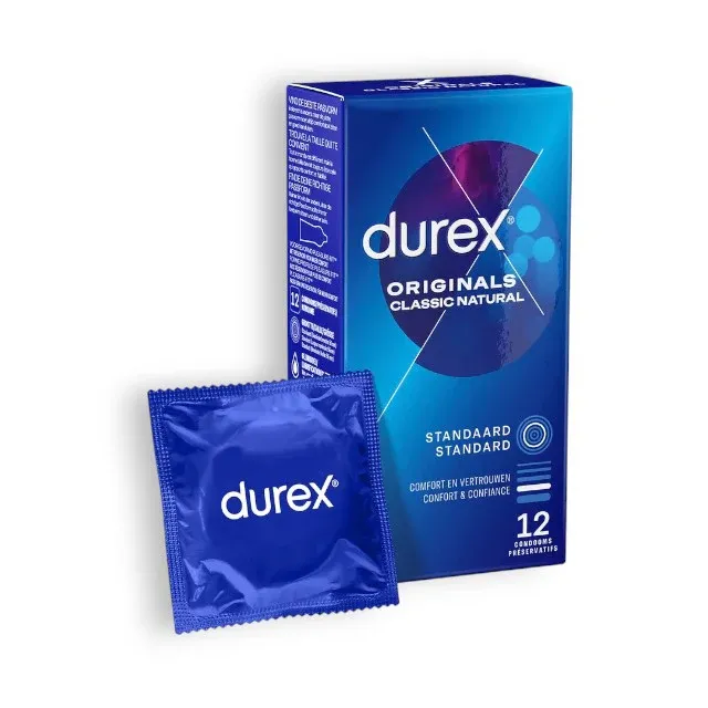 Prezervative clasice Durex Originals Classic Natural, lubrifiate si rezistente, 56mm, 1 cutie x 12 buc