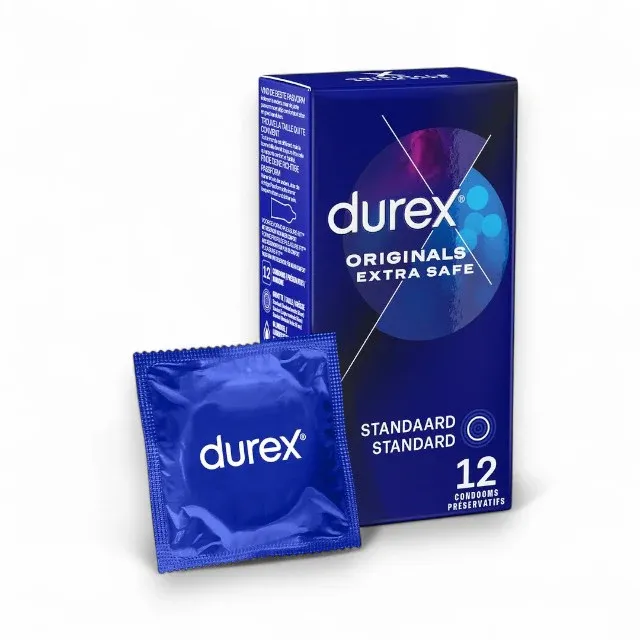 Prezervative clasice Durex Originals Extra Safe, lubrifiate si rezistente, 56 mm, 1 cutie x 12 buc