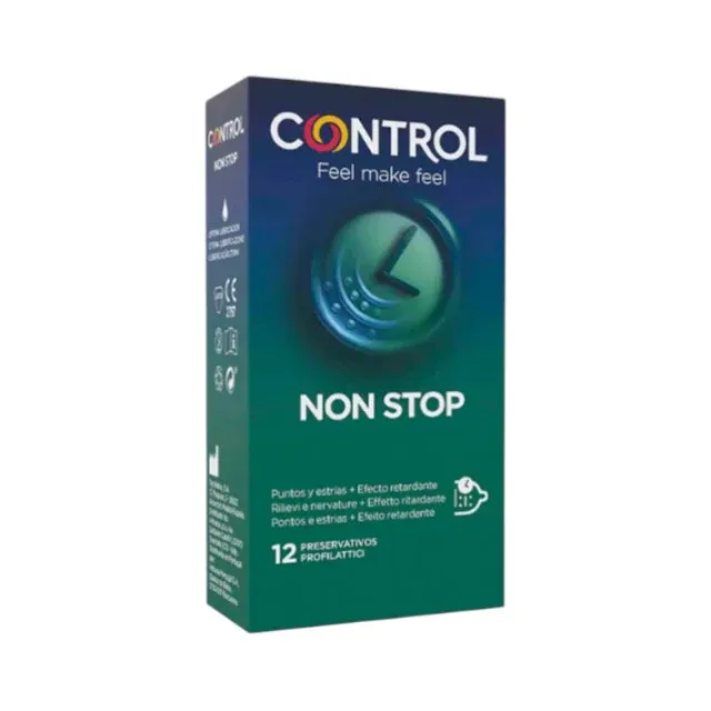 Prezervative cu striatii, CONTROL NONSTOP Points & Stripes, efect de intarziere ejaculare, 1 cutie x 12 buc