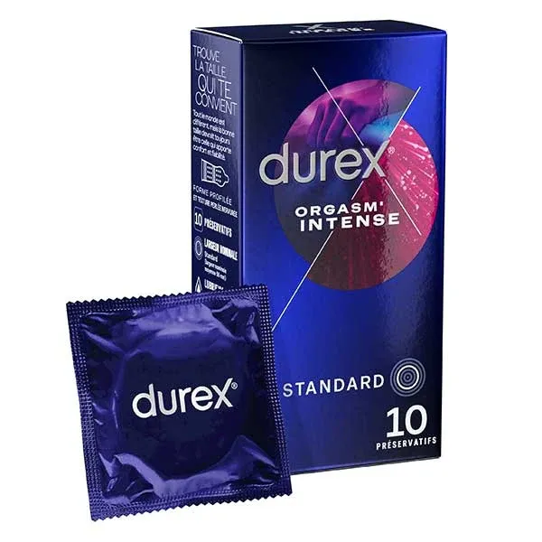 Prezervative cu striatii Durex Intense, cu efect de stimulare clitoridiana si intensificare orgasm feminin, 56 mm, 1 cutie x 10 buc