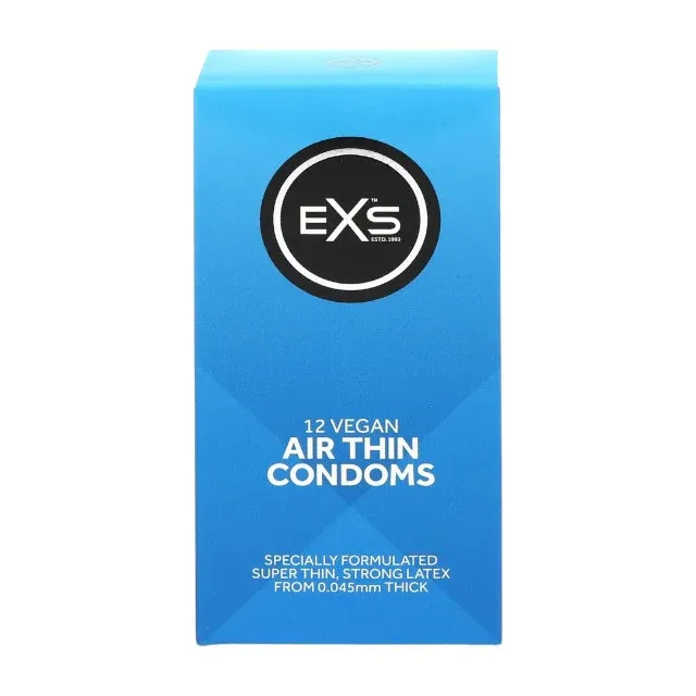 Prezervative EXS Air Thin Condoms, din latex, ultra-subțiri și rezistente, diametru 56 mm, 12 bucăți