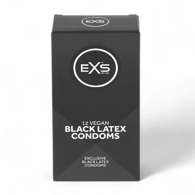 Prezervative EXS Black Latex, din latex, diametru 54 mm, fără miros, culoare negru, 12 bucăți