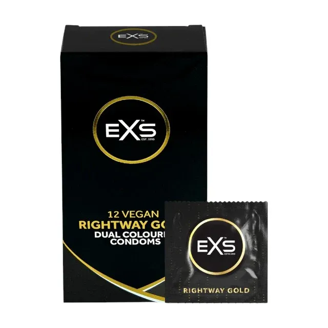 Prezervative EXS Rightway Gold - Dual Coloured Condoms, din latex, culoare alb cu auriu, 12 bucăți