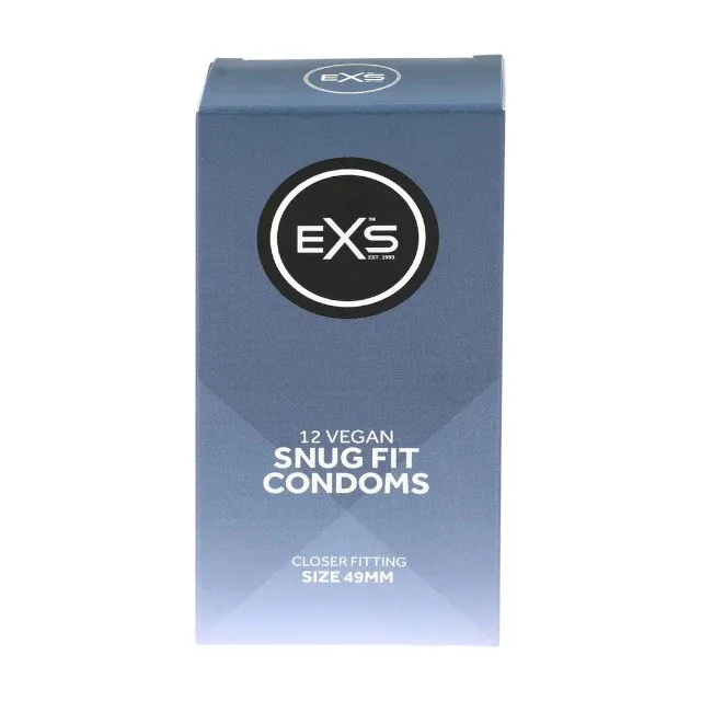 Prezervative EXS Snug Fit Condoms, din latex, subțiri și rezistente, diametru 49 mm, 12 bucăți