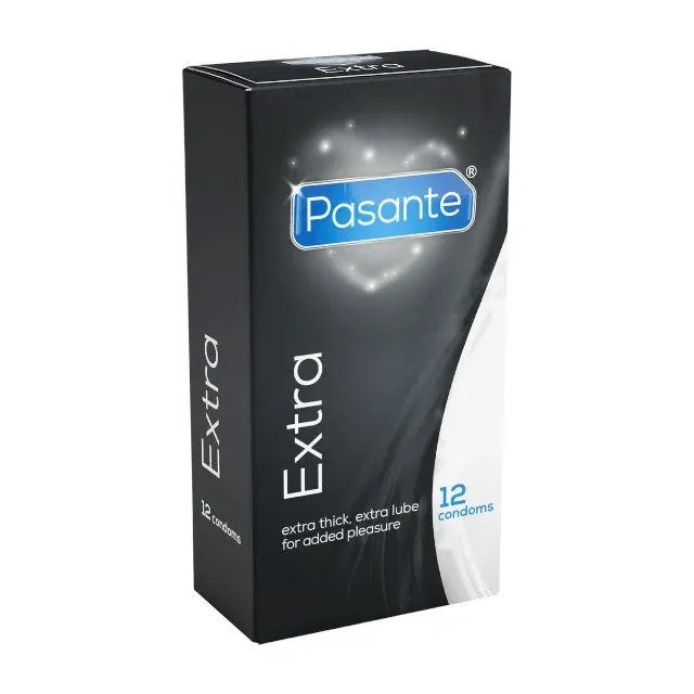 Prezervative groase PASANTE Extra Thick, cu lubrifiant suplimentar, diametru 52 mm, 12 bucăți