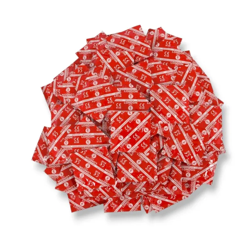Prezervative LONDON by Durex, lubrifiate și cu aromă de căpșuni, roșii – 1.000 buc