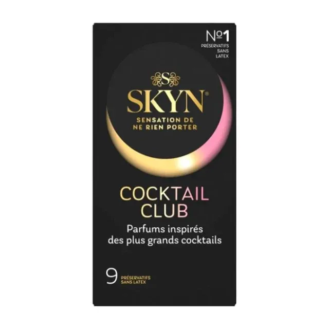 Prezervative MANIX Skyn Cocktail Club, aromate, fără latex, ultra-subțiri și rezistente, diametru 53 mm, 9 bucăți