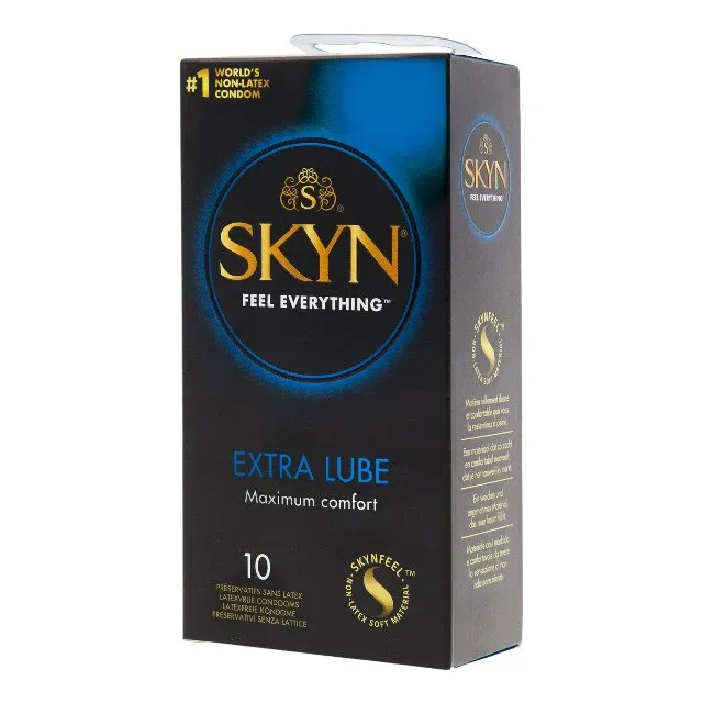 Prezervative MANIX Skyn Extra Lube, fără latex, extra-lubrifiate, subțiri și rezistente, diametru 53 mm, 10 bucăți