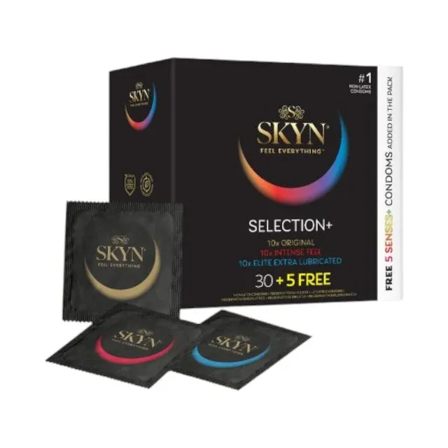 Prezervative MANIX Skyn Selection 35, 6 sortimente diferite, fără latex, lubrifiate, diametru 53 mm, 35 buc