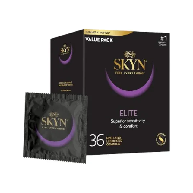Prezervative MANIX Skyn Elite Selection 36, ultra-subțiri și rezistente, fără latex, lubrifiate, diametru 53 mm, 36 buc