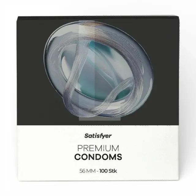 Prezervative SATISFYER Premium Condoms L, din latex, lubrifiate, design modern, diametru 56 mm, 100 bucăți